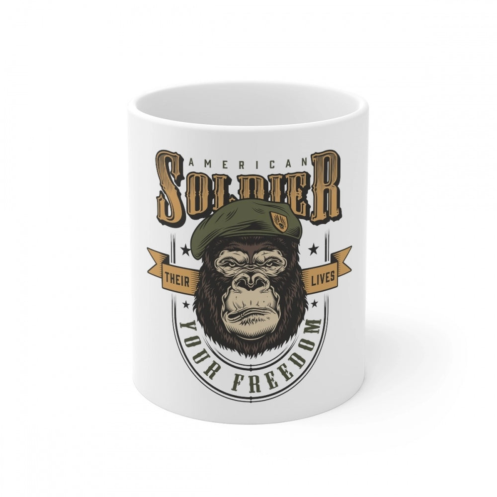 Generic Ceramic Gorila Desing Printed Coffee Mug (Color: White, Capacity:330ml)
