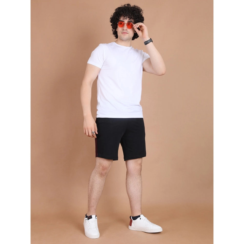 Generic Men's Casual Cotton Striped Above knee Shorts (Black)