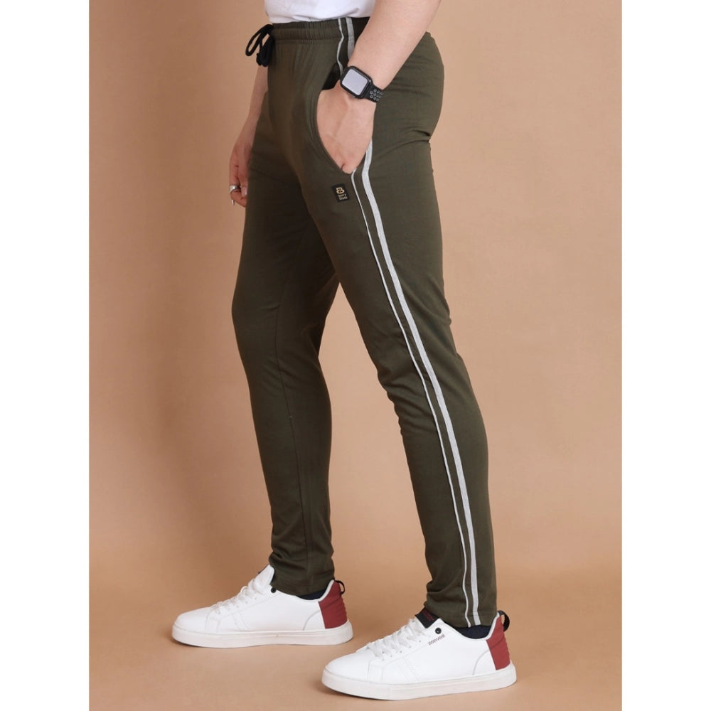 Generic Men's Casual Cotton Striped Full Length Track Pant (olive)