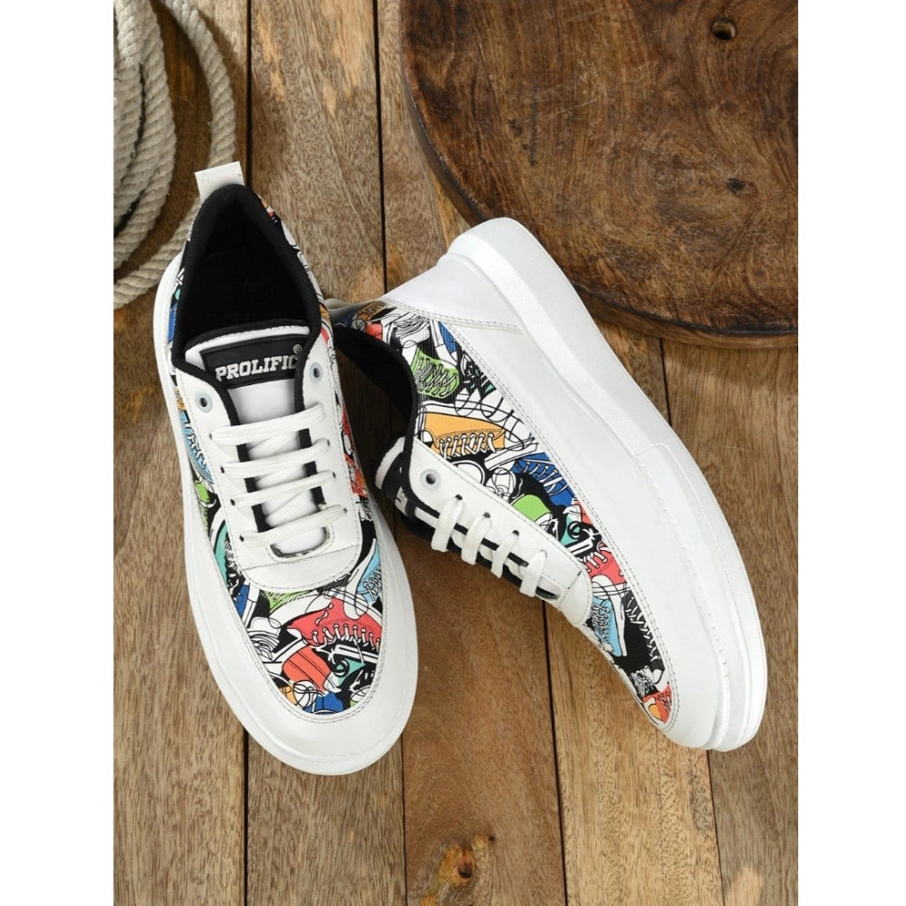 Generic Men's Casual Synthetic Printed Lace-Up Shoes (White)