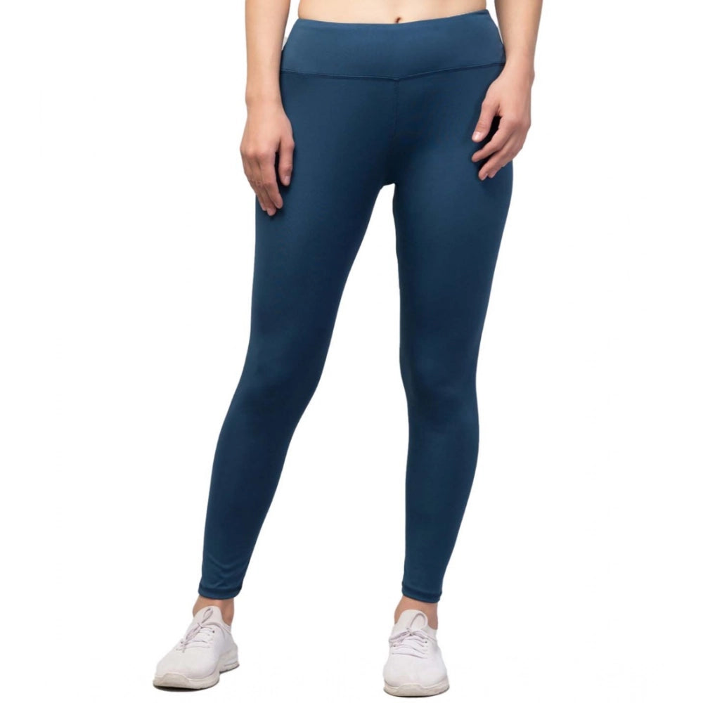 Generic Women's Polyester Solid Ankle Length High-Rise Tights (Teal)