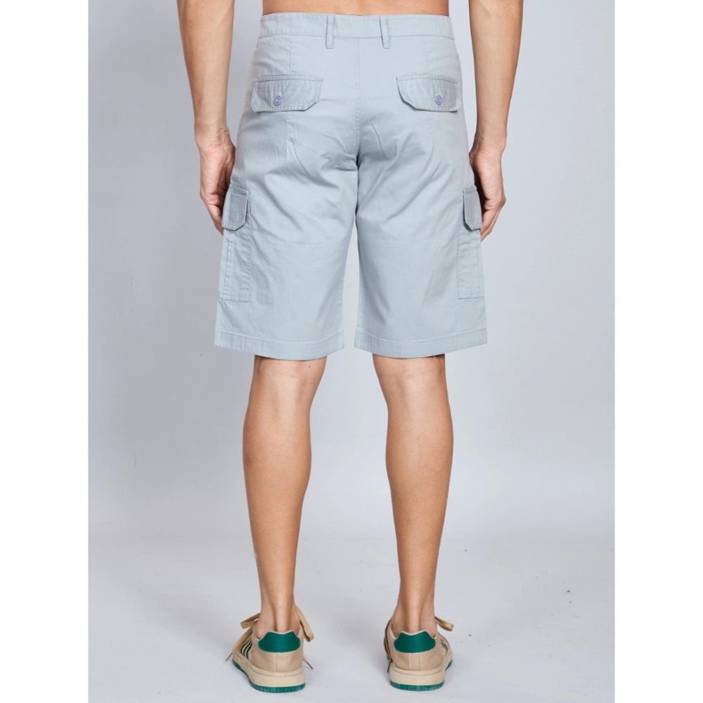 Generic Men's Casual Cotton Solid Knee Length Cargo Shorts (Grey)