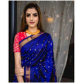 Generic Women's Silk Printed Saree With Unstitched Blouse 5.5Mtr (Blue)