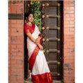 Generic Women's Silk Printed Saree With Unstitched Blouse 5.5Mtr (White)