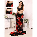 Generic Women's Small Lace Georgette Printed Ready-to-Wear Saree With Unstitched Blouse 5.5 Mtr (Black-Red)