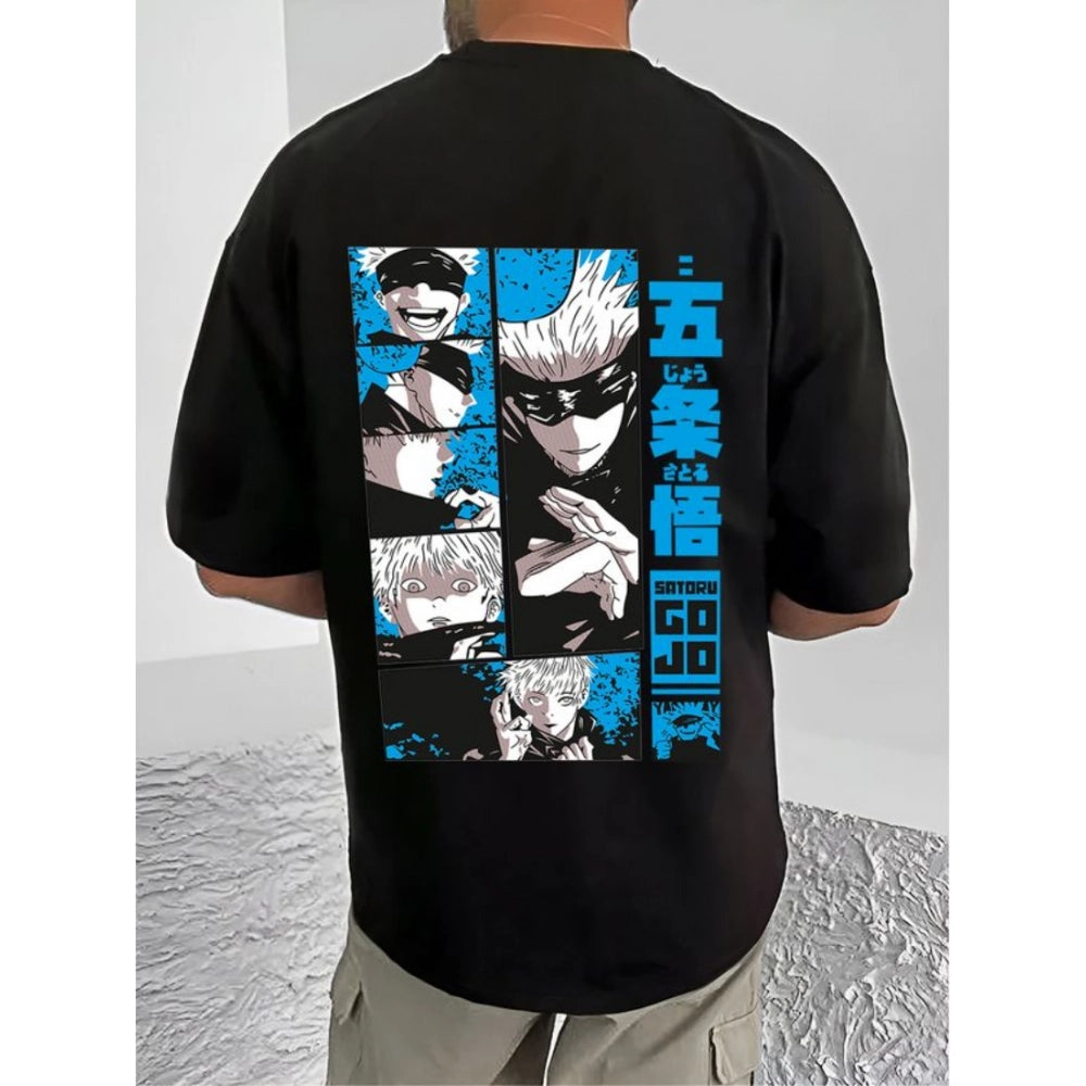 Generic Men's Casual Cotton Blend Printed Round Neck Half Sleeve T-Shirt (Black)