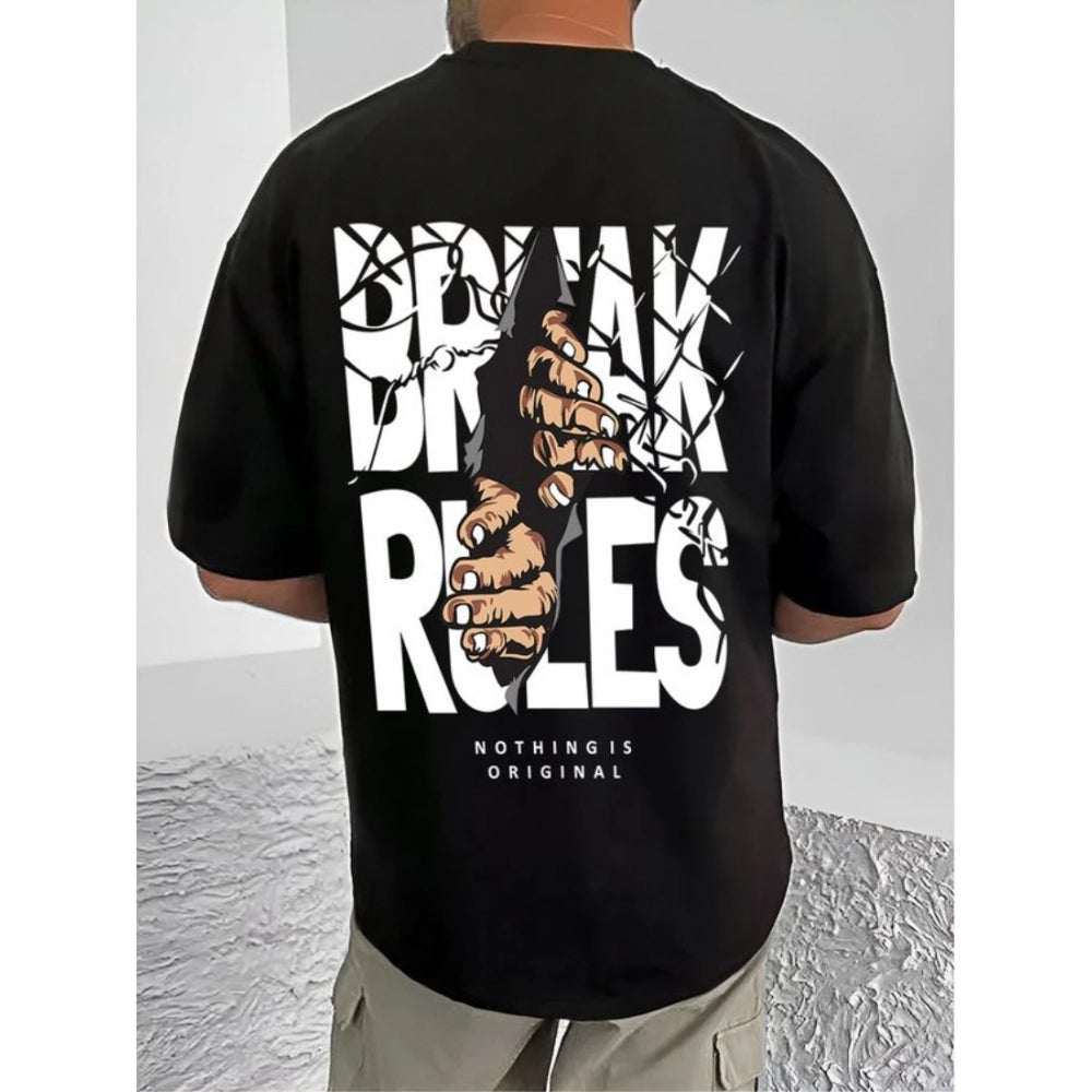 Generic Men's Casual Cotton Blend Printed Round Neck Half Sleeve T-Shirt (Black)