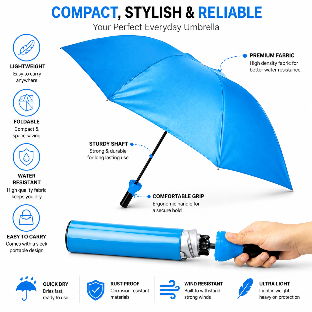 Generic Bottle-Shaped Umbrella – Compact Foldable Rain Protection (Color: Assorted )