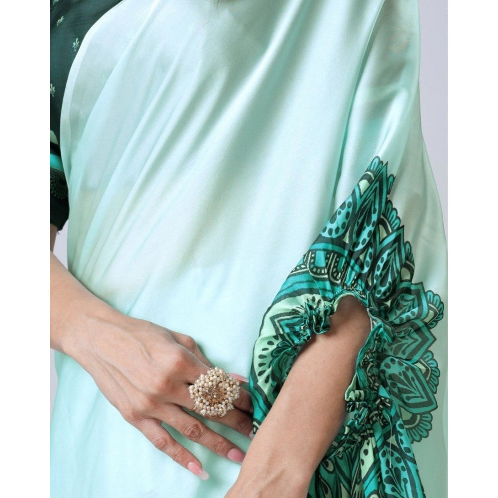 Generic Women's Soft Crepe Silk Printed Ready To Wear Saree With Unstitched Blouse 5.5Mtr (Green)