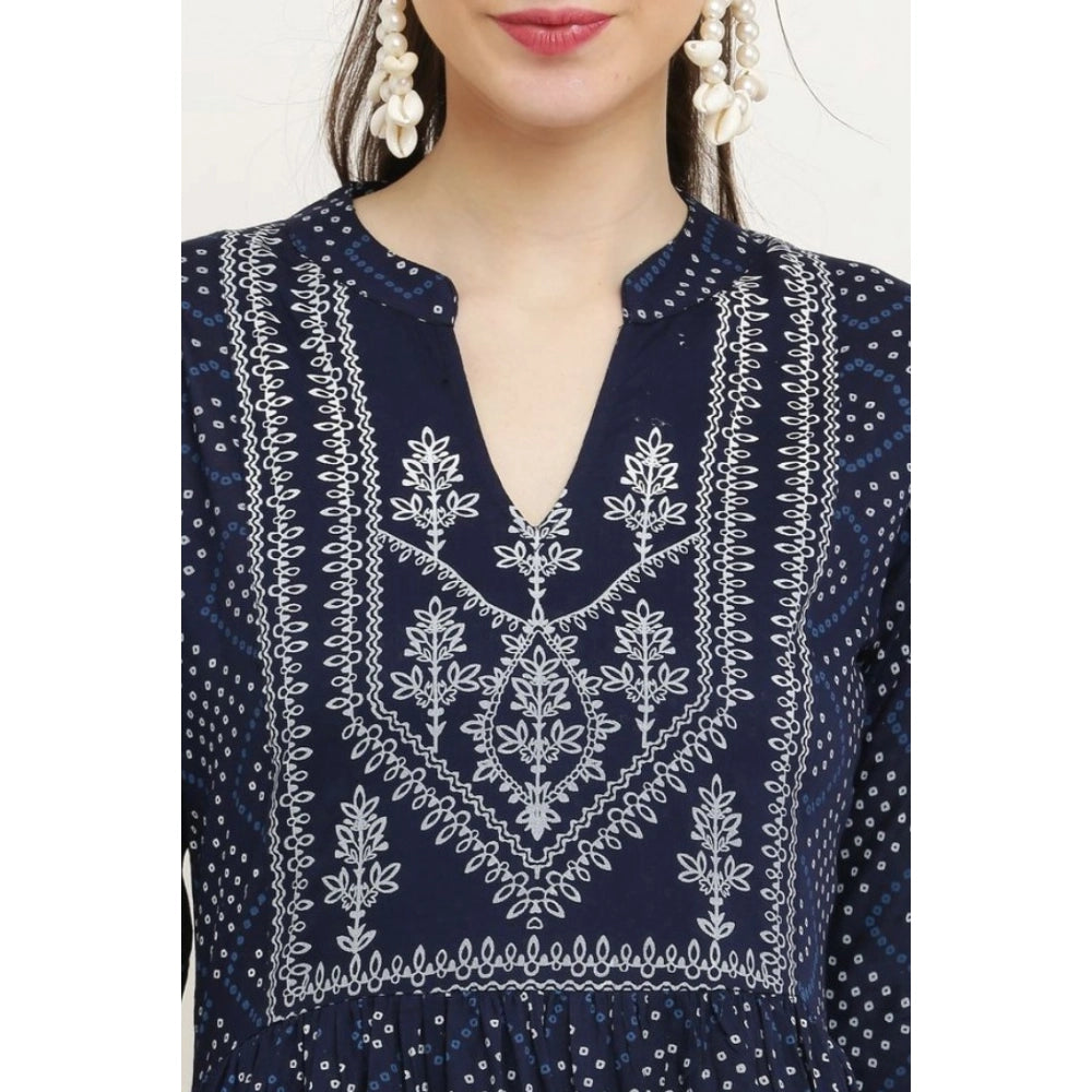 Generic Women's Casual Rayon Full sleeve Kurti (Blue)