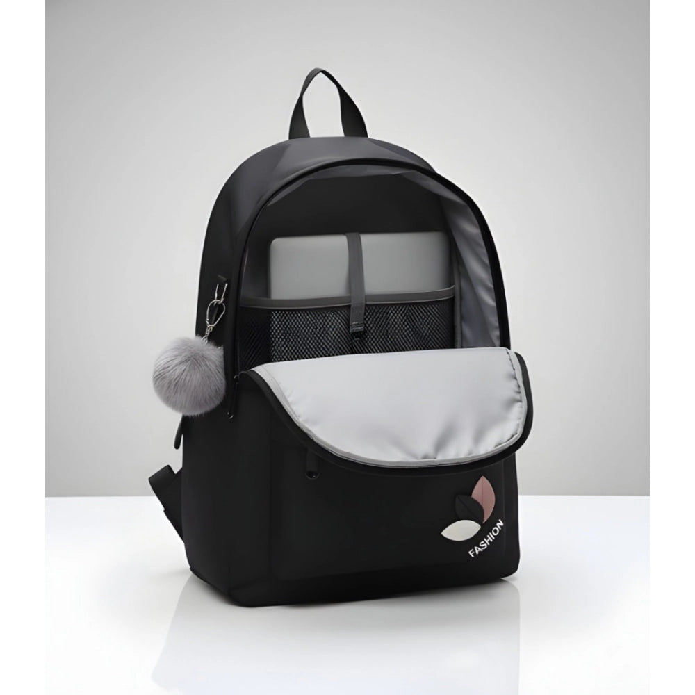 Generic Unisex PU Leather Solid Medium Zipper Backpack (Black)