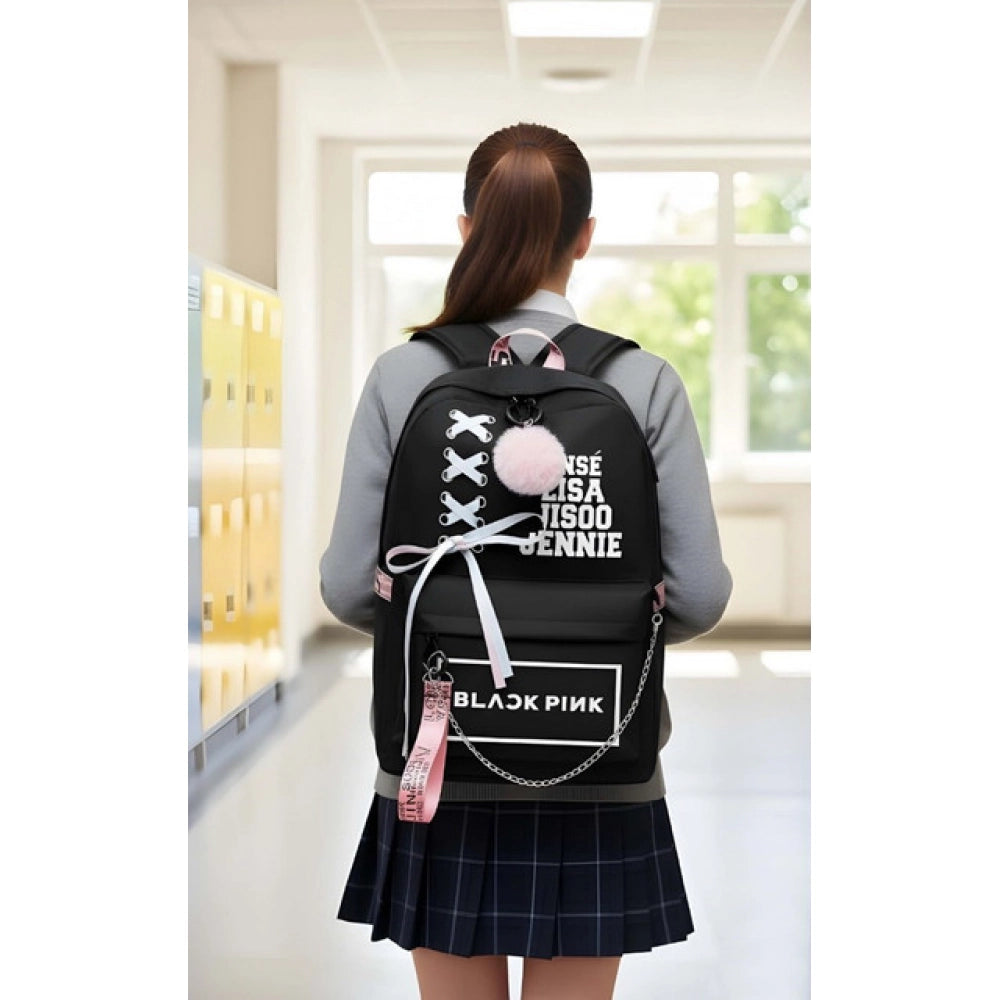 Generic Unisex PU Leather Solid Medium Zipper Backpack (Black)