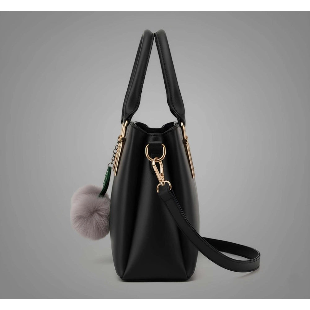 Generic Women's PU Leather Solid Shoulder Zipper Handbag (Black)
