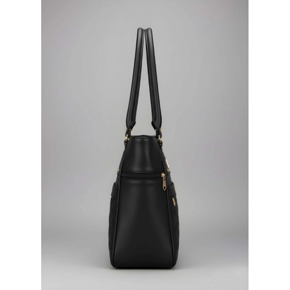 Generic Women's PU Leather Solid Shoulder Zipper Handbag (Black)